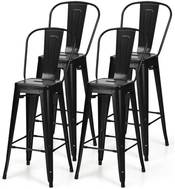 Hivvago Set of 4 Black 30" Height High Back Metal Industrial Bar Stools