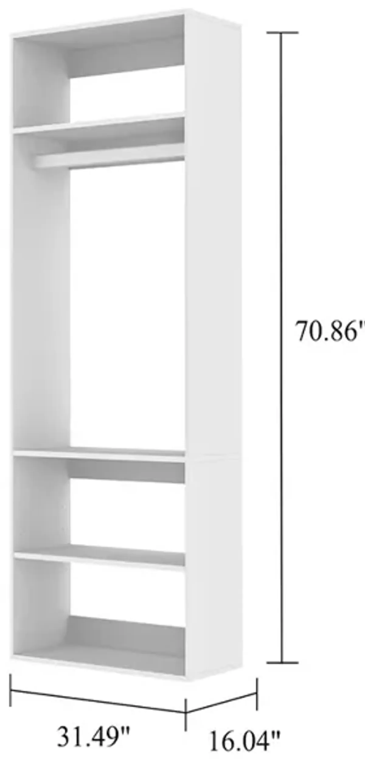 Morden Closet Organizer System with 3 Closet Shelves, Walk-in  Wooden Clothes Organizer, Armoire Wardrobe Closet System,White