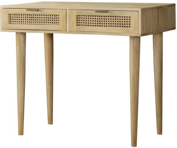 Lili 36 Inch 2 Drawer Rectangular Accent Writing Desk, Tapered Legs, Brown-Benzara