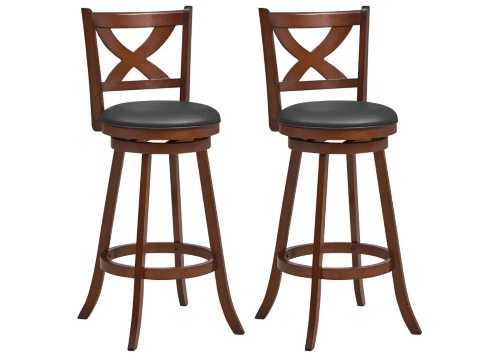 Hivvago 2 Pieces Classic Counter Height Swivel Bar Stool Set with X-shaped Open Back