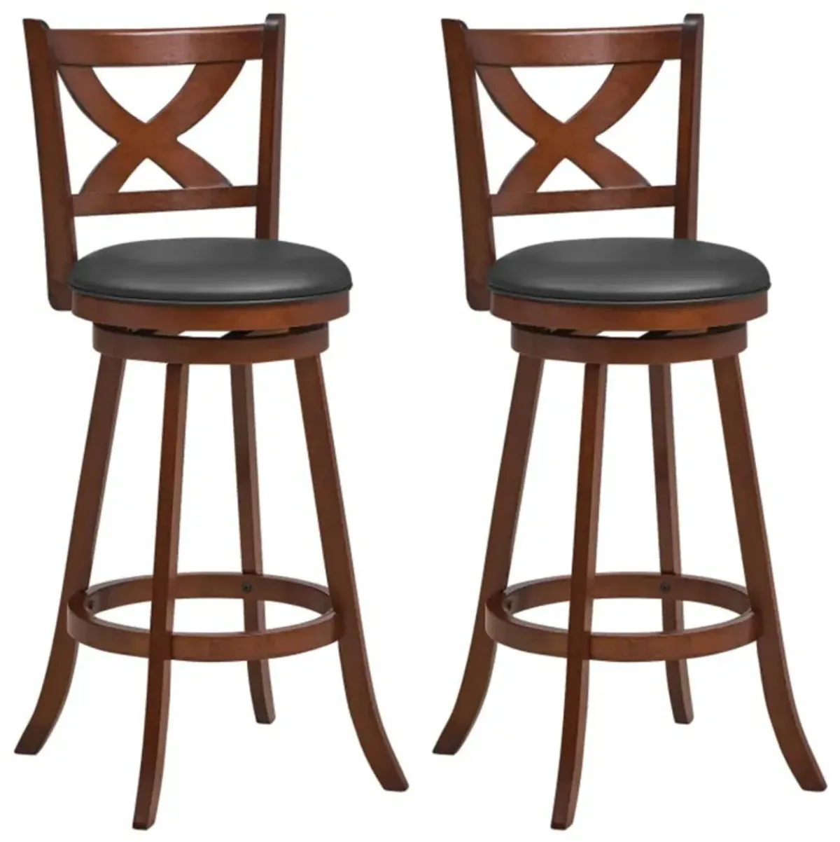 Hivvago 2 Pieces Classic Counter Height Swivel Bar Stool Set with X-shaped Open Back