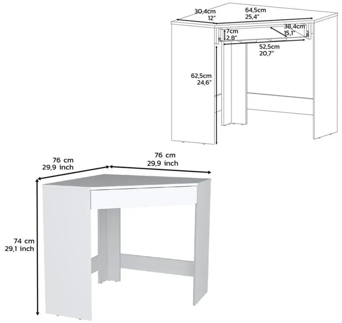 Savoy Corner Desk with Compact Design and Drawer, White -Office