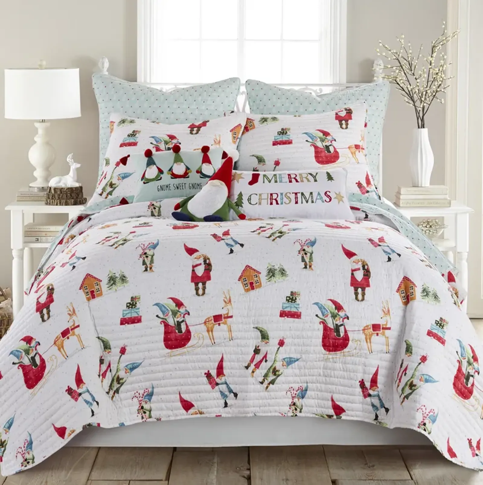 Gnome for the Holidays White Quilt - Levtex Home