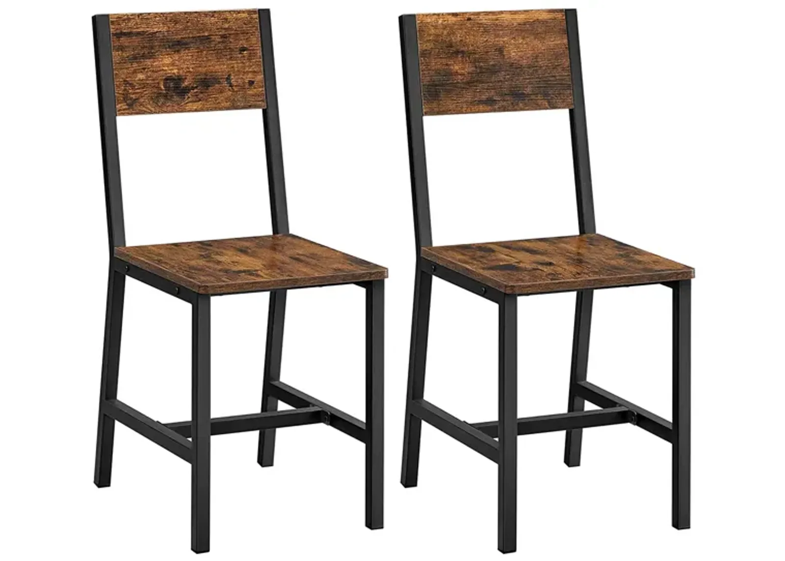 Set of 2 Accent Dining Chairs - Industrial Style with Steel Frame, Rustic Brown & Black