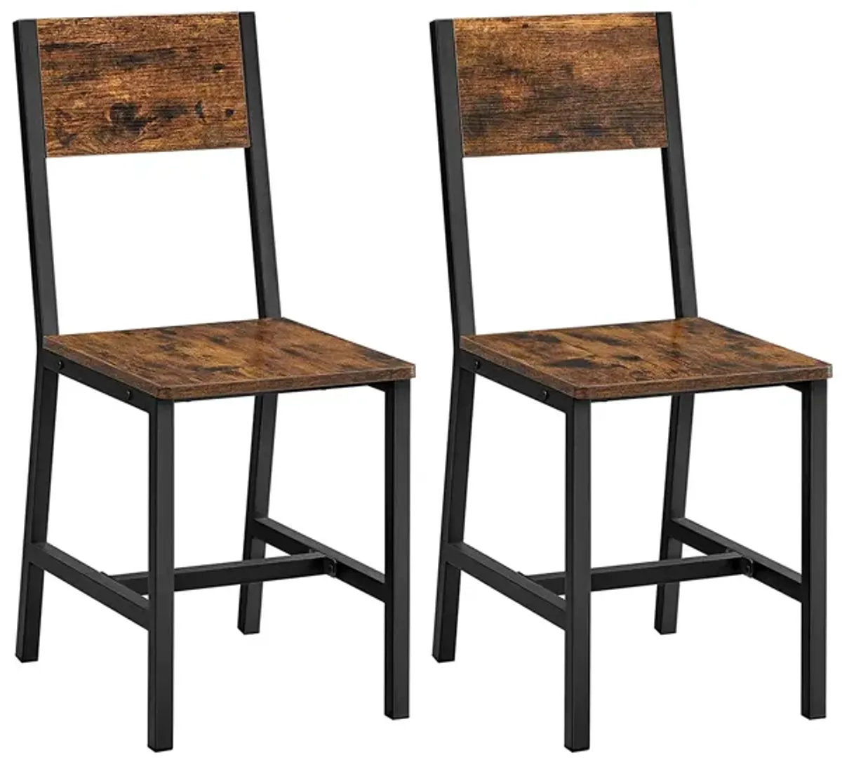 Set of 2 Accent Dining Chairs - Industrial Style with Steel Frame, Rustic Brown & Black