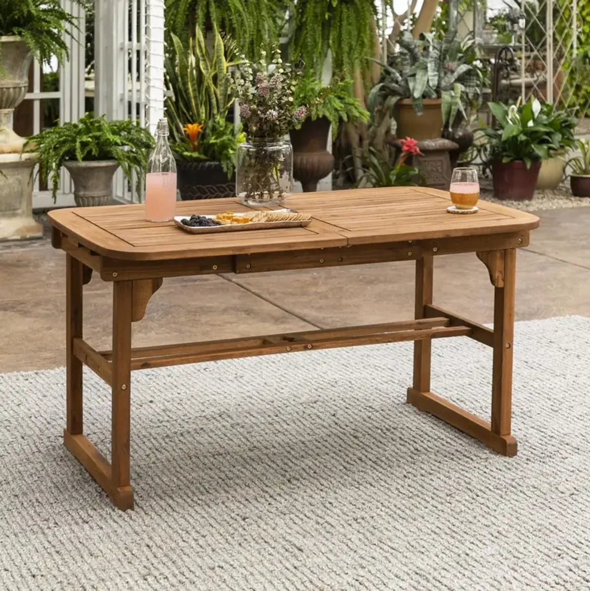 Belen Kox Brown Acacia Hardwood Extendable Dining Table, Belen Kox