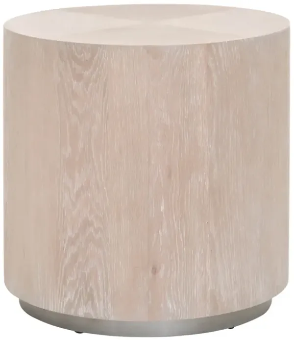 Round Grained Wooden Frame End Table with Metal, Large, Brown and Gray-Benzara