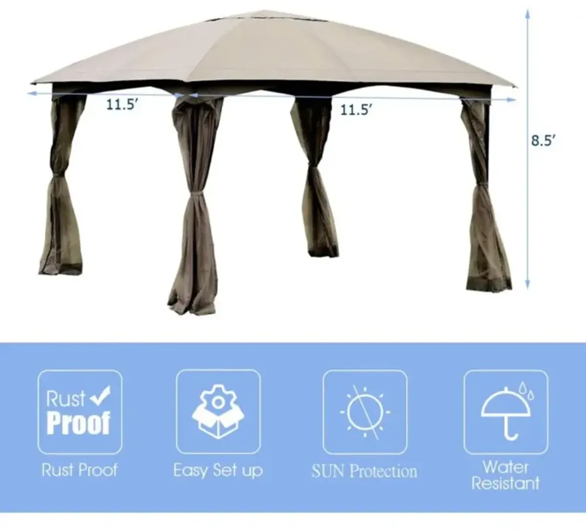 Hivvago 11.5 x 11.5 Feet Fully Enclosed Outdoor Gazebo with Removable 4 Walls