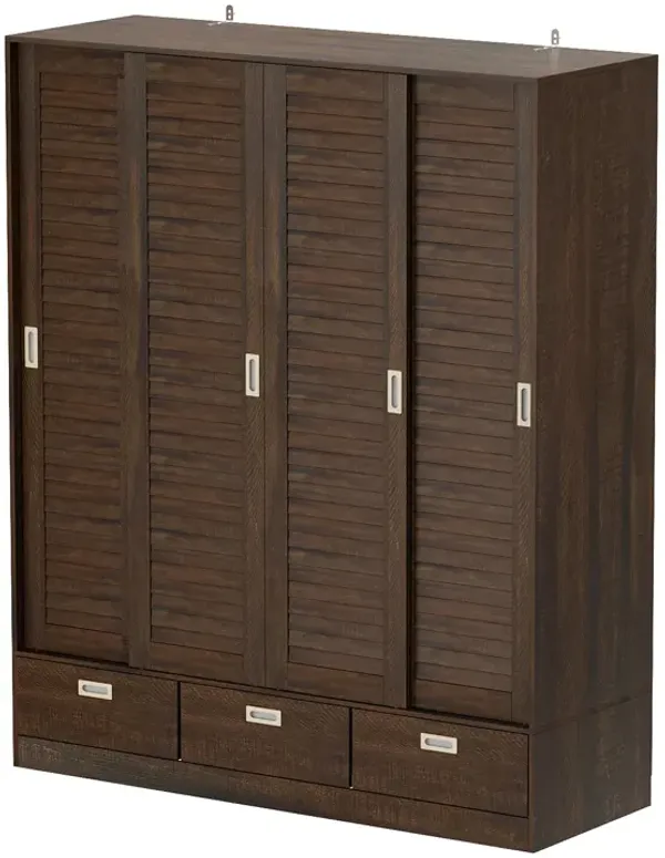 Dark Brown Wood 59.1 in. W 4-Door Big Wardwore Armoires With 4 Sliding Doors, Hanging Rods, Drawers, Storage Shelves