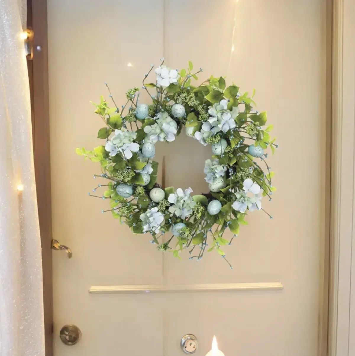 Egg and Floral Wreath – Springtime Décor with Elegant Floral and Easter Accents for Home or Door