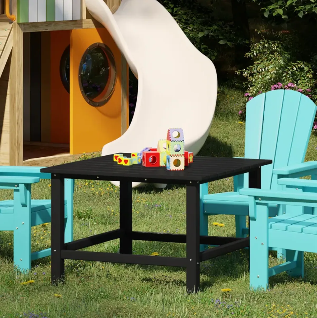 WestinTrends Kids Outdoor Patio Furniture HDPE Square Dining Table