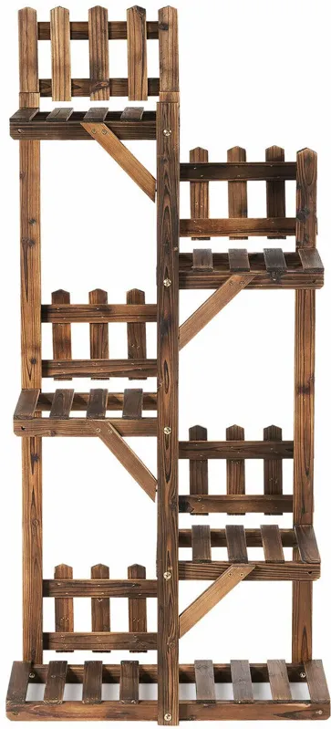 5-Tier Flower Rack Wood Plant Stand 6 Pots Display Shelf