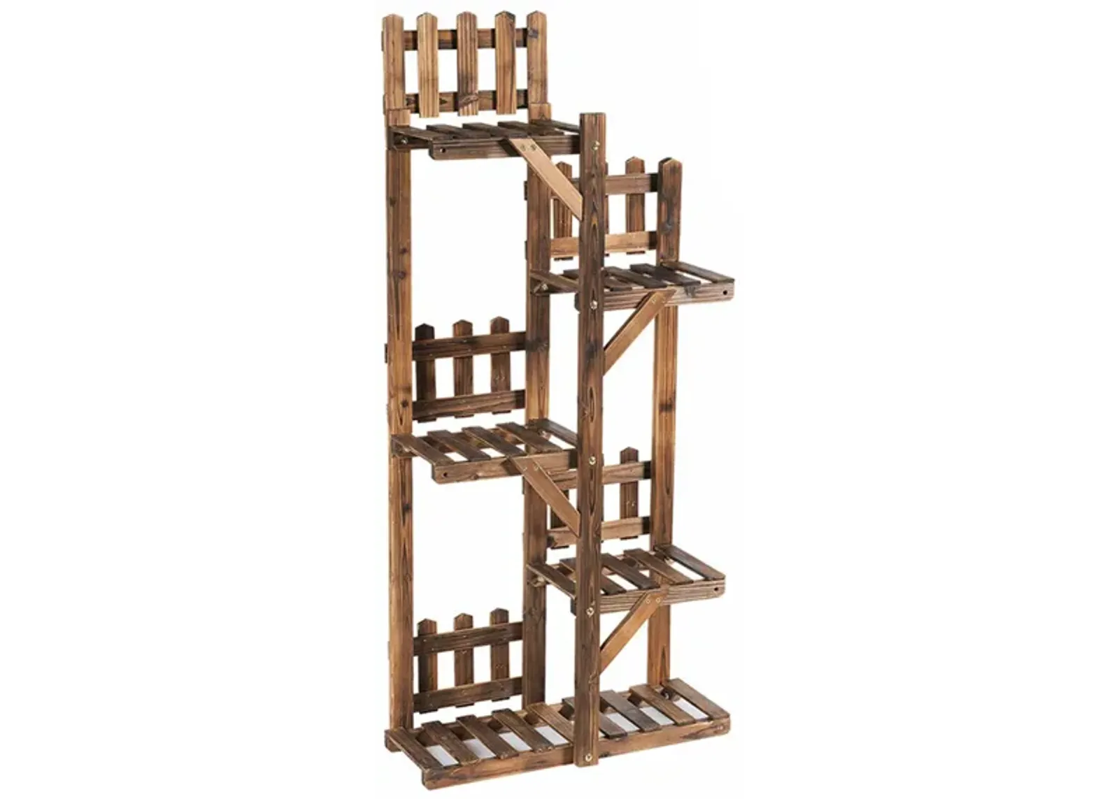 5-Tier Flower Rack Wood Plant Stand 6 Pots Display Shelf