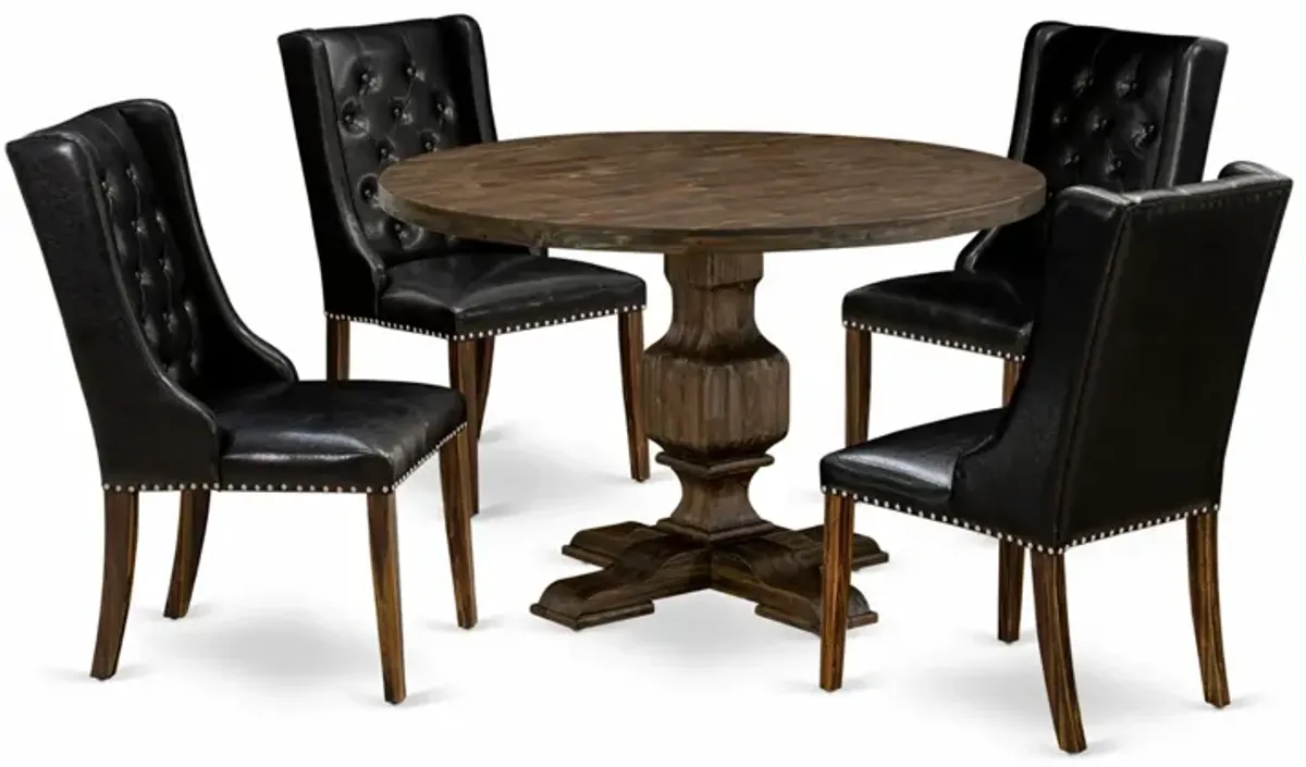 East West Furniture I3FO5-749 5Pc Dining Room Set - Round Table and 4 Parson Chairs - Distressed Jacobean Color