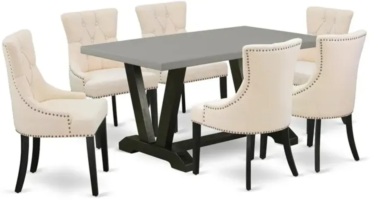 East West Furniture V696FR102-7 7-Pc Modern Dining Table Set - 6 Dining Room Chairs and 1 Modern Rectangular Cement Kitchen Table with Button Tufted Chair Back - Wire Brushed Black Finish