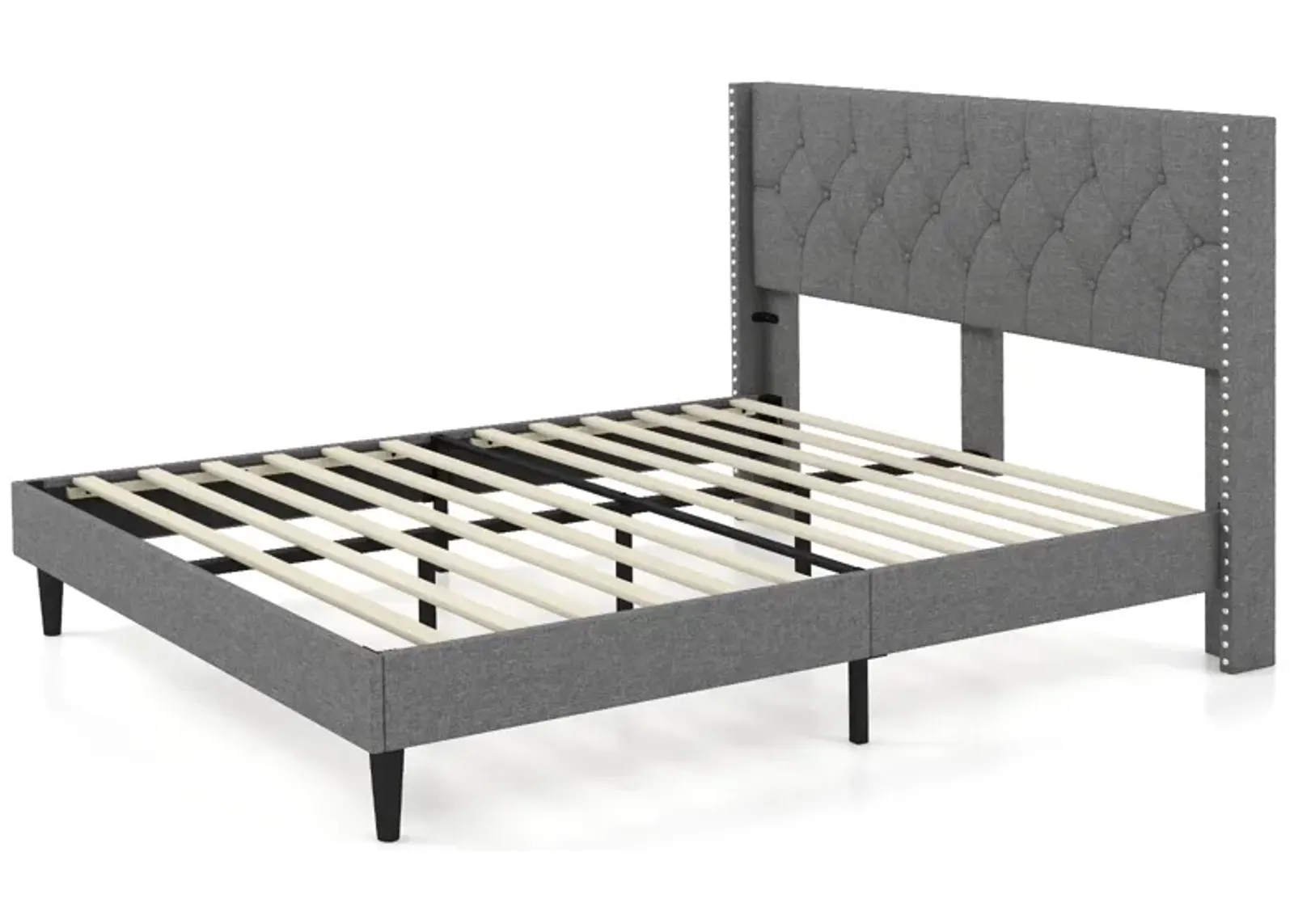 Upholstered Platform Bed with Button Tufted Headboard