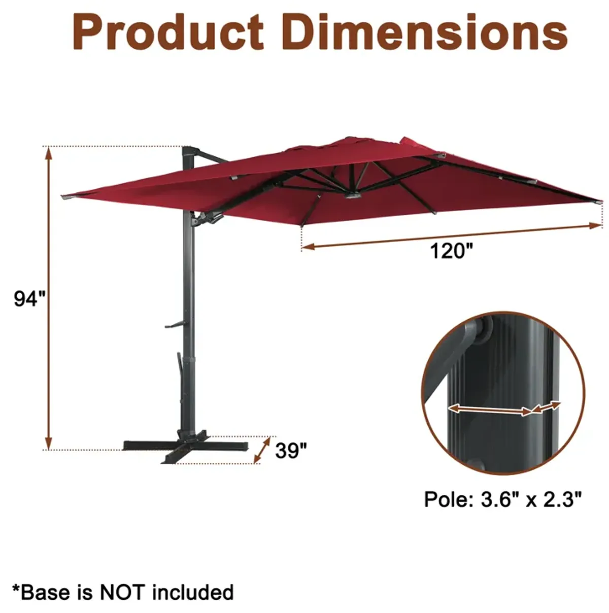 MONDAWE 10ft Square Solar LED Cantilever Patio Umbrella for Outdoor Shade