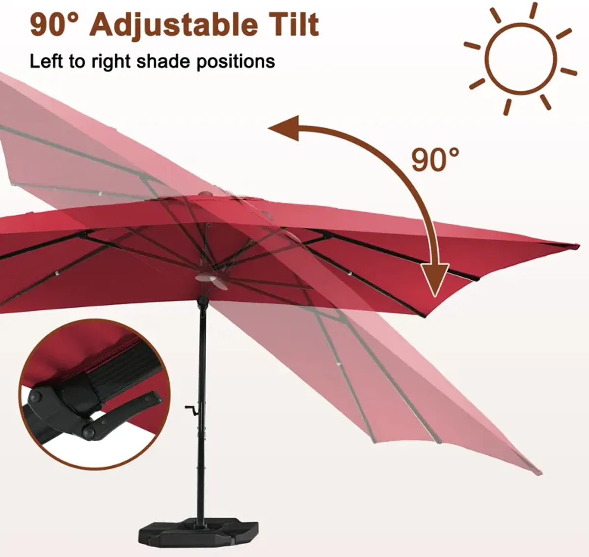 MONDAWE 10ft Square Solar LED Cantilever Patio Umbrella for Outdoor Shade