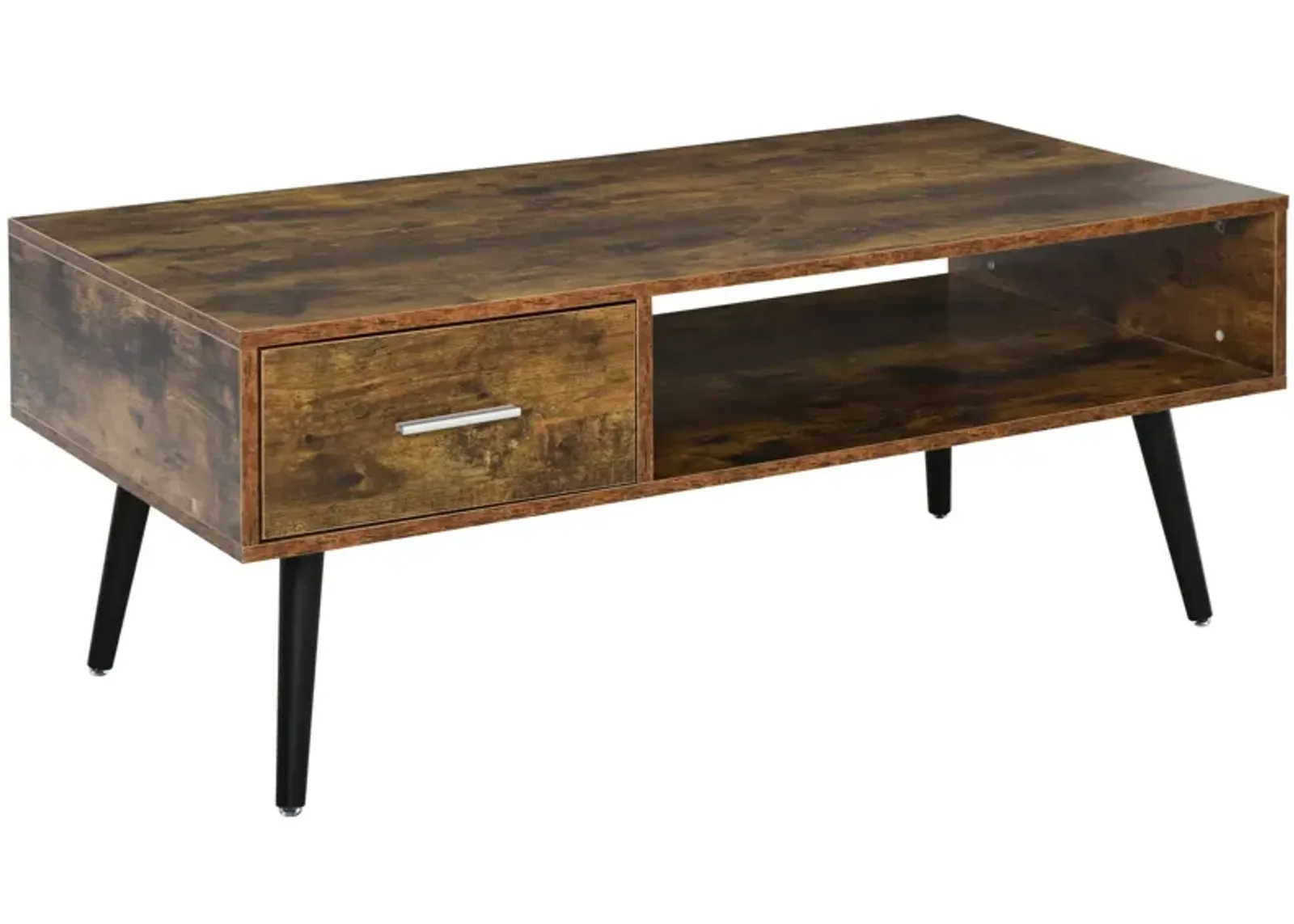 Mid-Century Modern Table: Wood Coffee Table with Drawer and Shelves