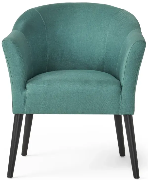 Viena Accent Armchair with Low Back, Black Birch Wood, Teal Fabric - Benzara