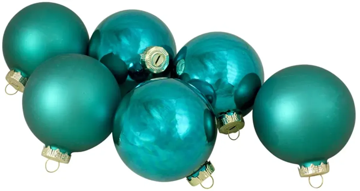 6ct Shiny and Matte Turquoise Green Glass Ball Christmas Ornaments 3.25" (80mm)
