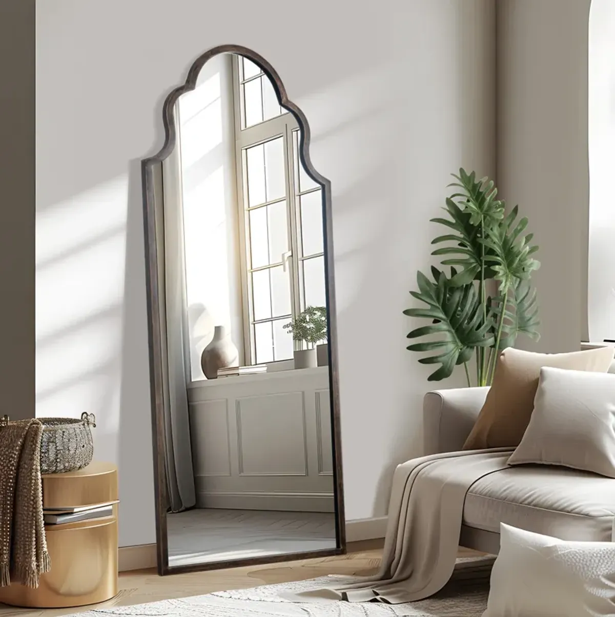 59*24 Iron Right-Angled Arched Bronze Full-Length Mirror