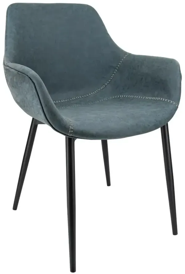 LeisureMod Markley Modern Leather Dining Arm Chair With Metal Legs