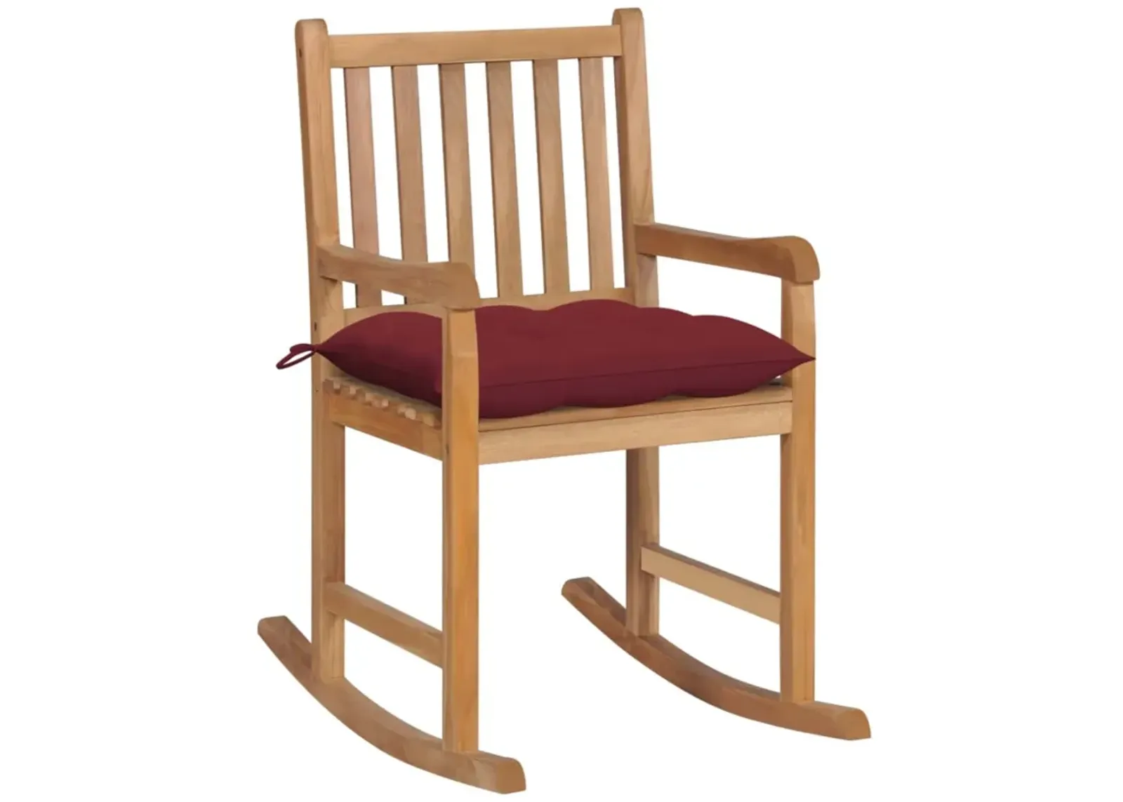 vidaXL Rocking Chair with Wine Red Cushion Solid Teak Wood