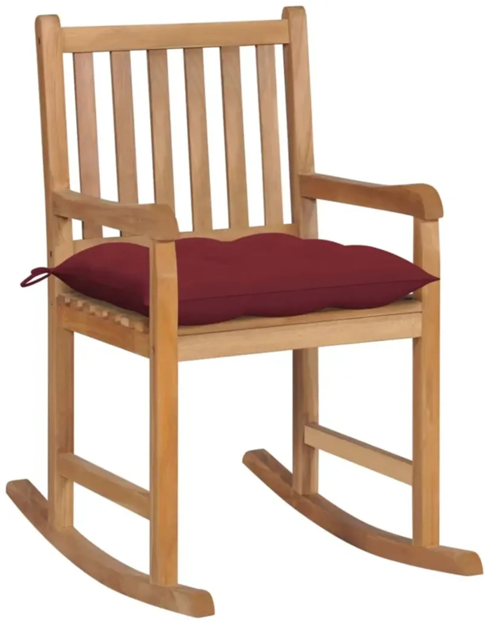 vidaXL Rocking Chair with Wine Red Cushion Solid Teak Wood