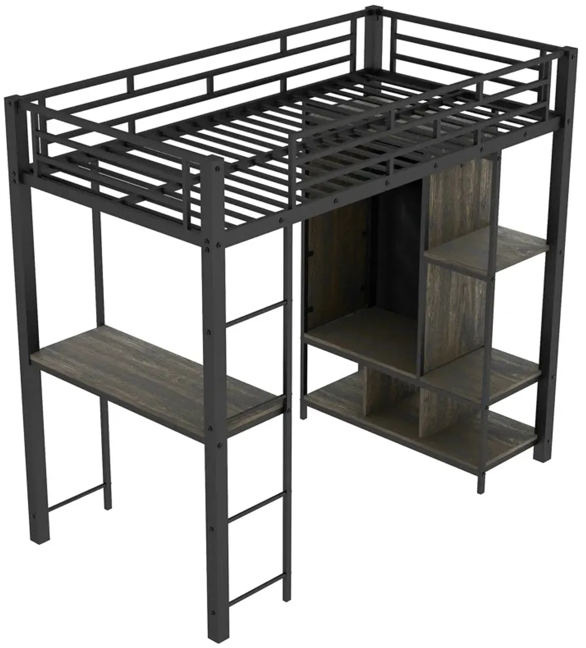 Merax Metal Loft Bed with Wardrobe and Desk