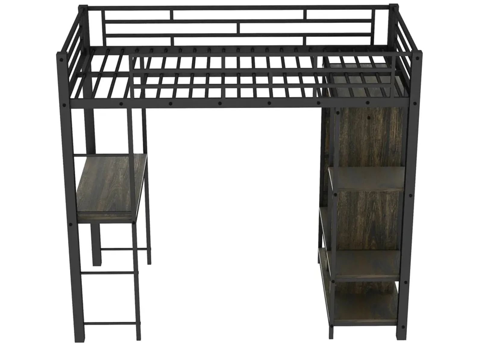 Merax Metal Loft Bed with Wardrobe and Desk