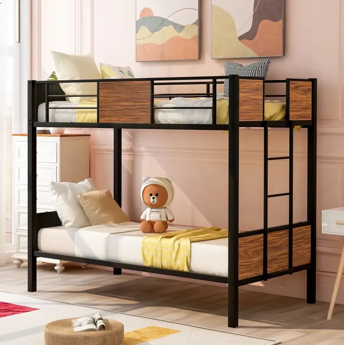 Merax Steel Frame Bunk Bed with Safety Rail