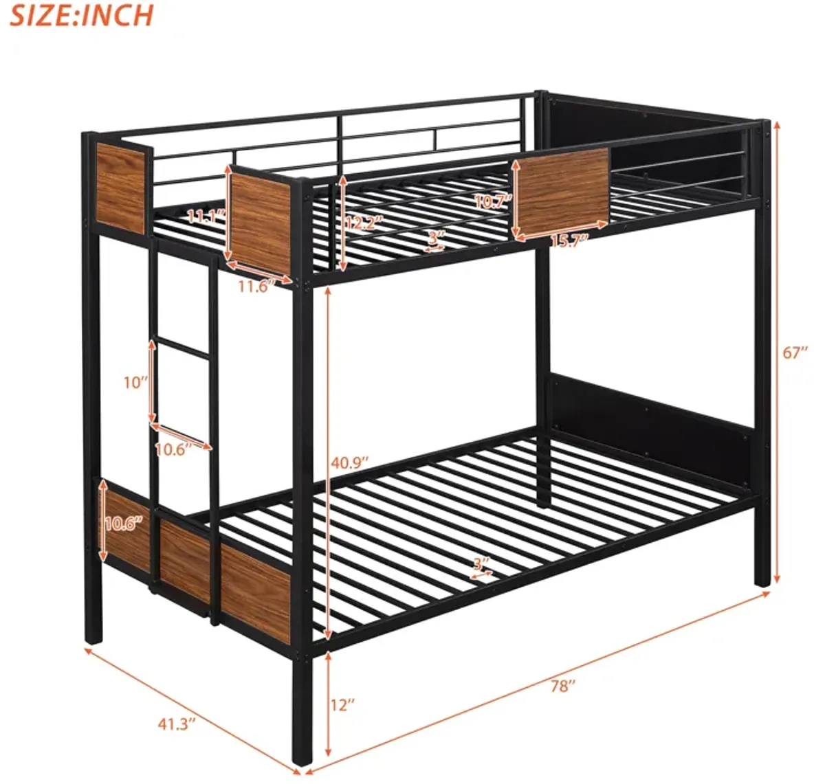 Merax Steel Frame Bunk Bed with Safety Rail