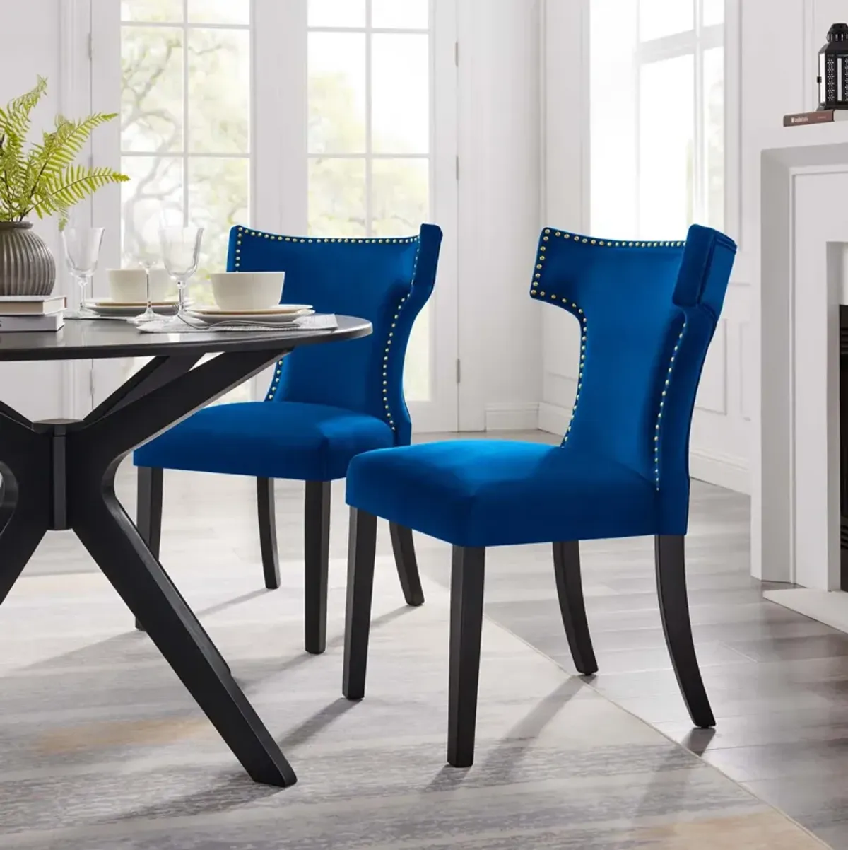 Curve Performance Velvet Dining Chairs - Set of 2