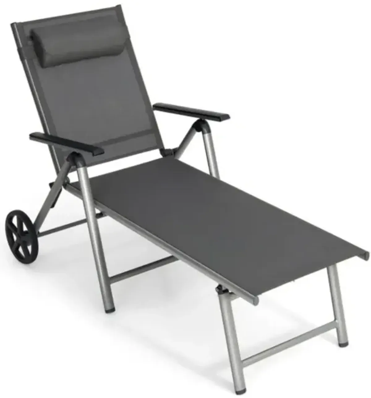 Hivvago Adjustable Patio Folding Chaise Lounge Chair with Wheels