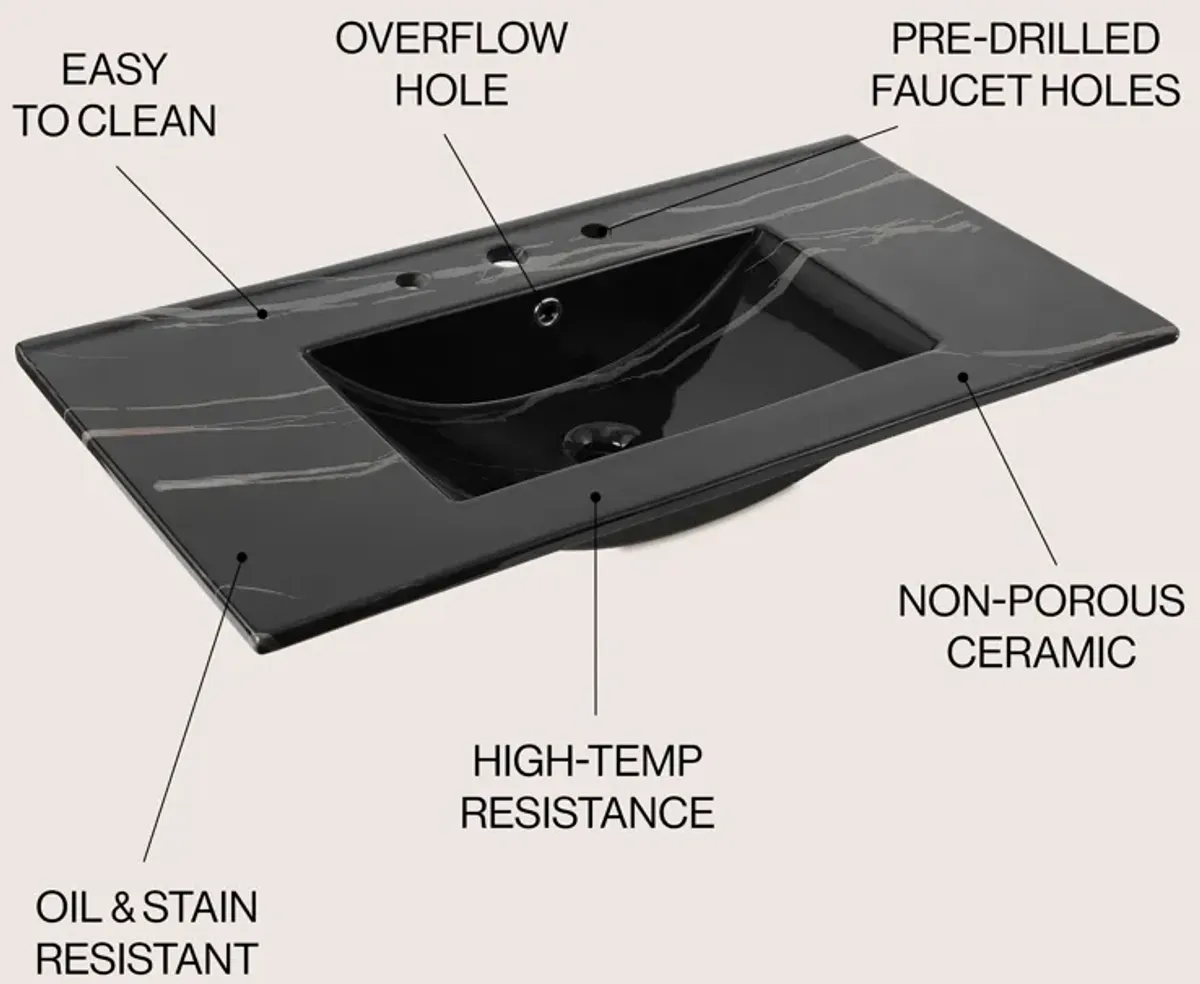 Ancillary 3-Hole Classic Contemporary Rectangular Ceramic Single Sink Basin Vanity Top