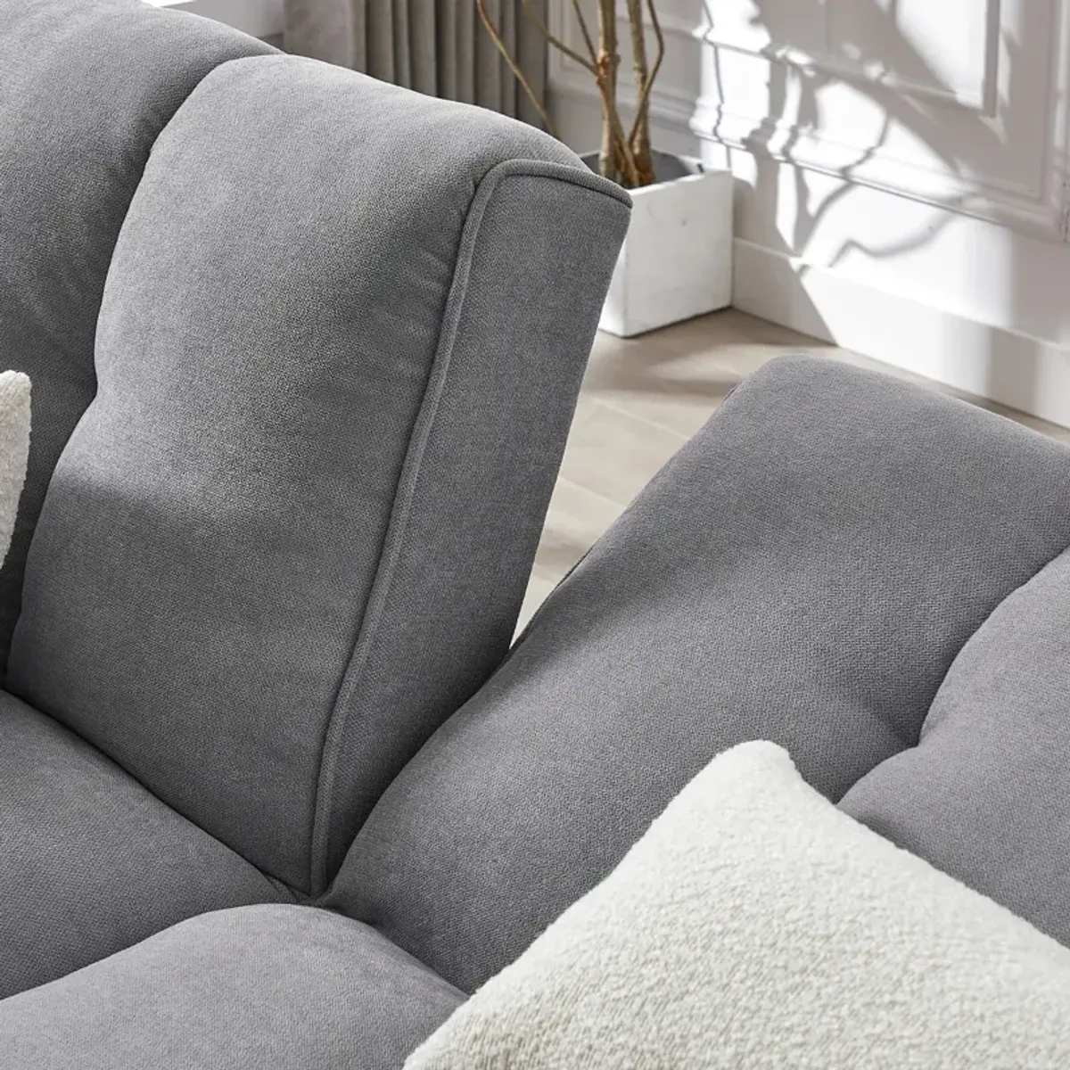 Modern Grey Convertible Futon with Pillows