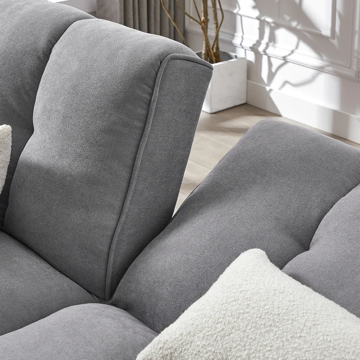 Modern Grey Convertible Futon with Pillows