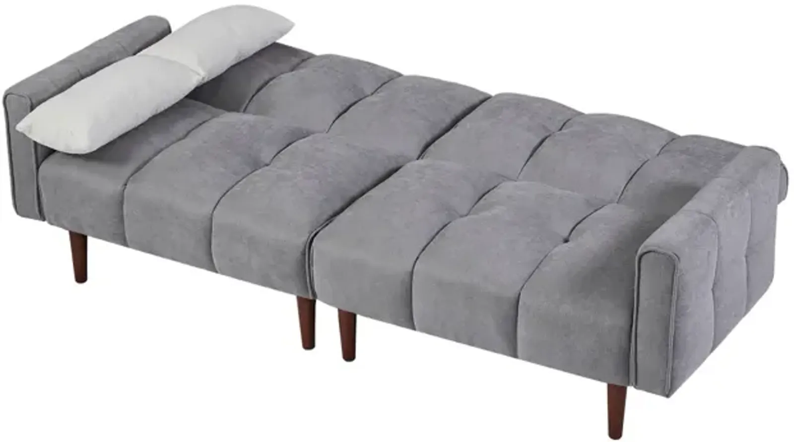 Modern Grey Convertible Futon with Pillows