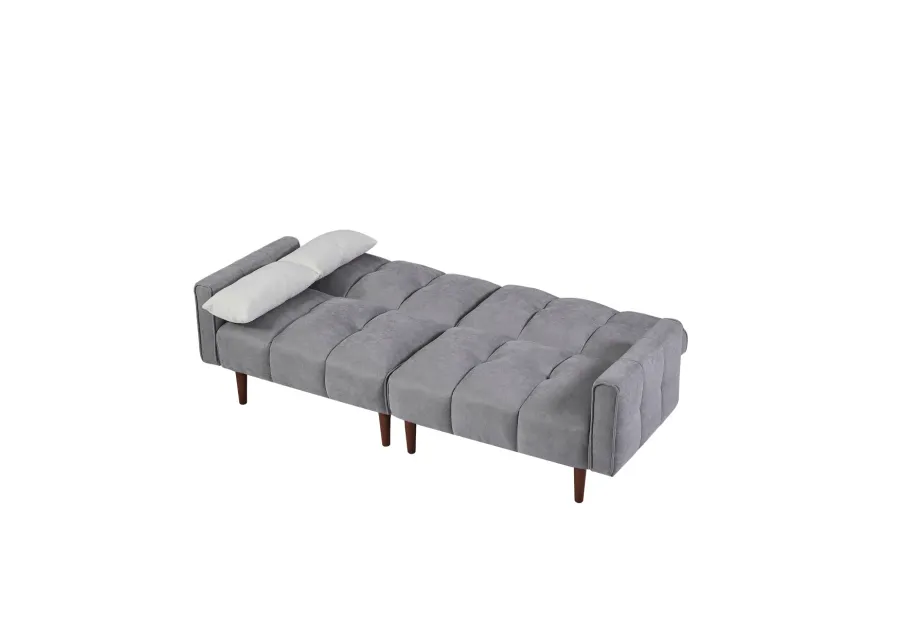 Modern Grey Convertible Futon with Pillows