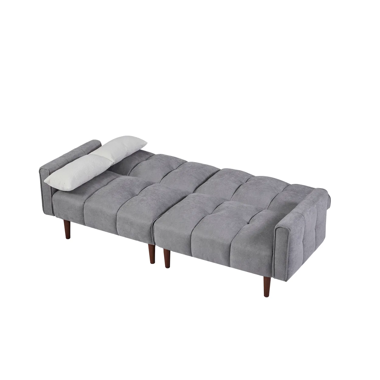 Modern Grey Convertible Futon with Pillows