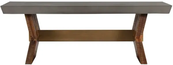 Miri 50 Inch Rustic Wood Rectangular Coffee Table, Concrete Tabletop, Brown-Benzara