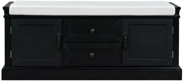 Gewnee Storage Bench with 2 Drawers and 2 Cabinets, Shoe Bench with Removable Cushion for Living Room, Entryway (Black)