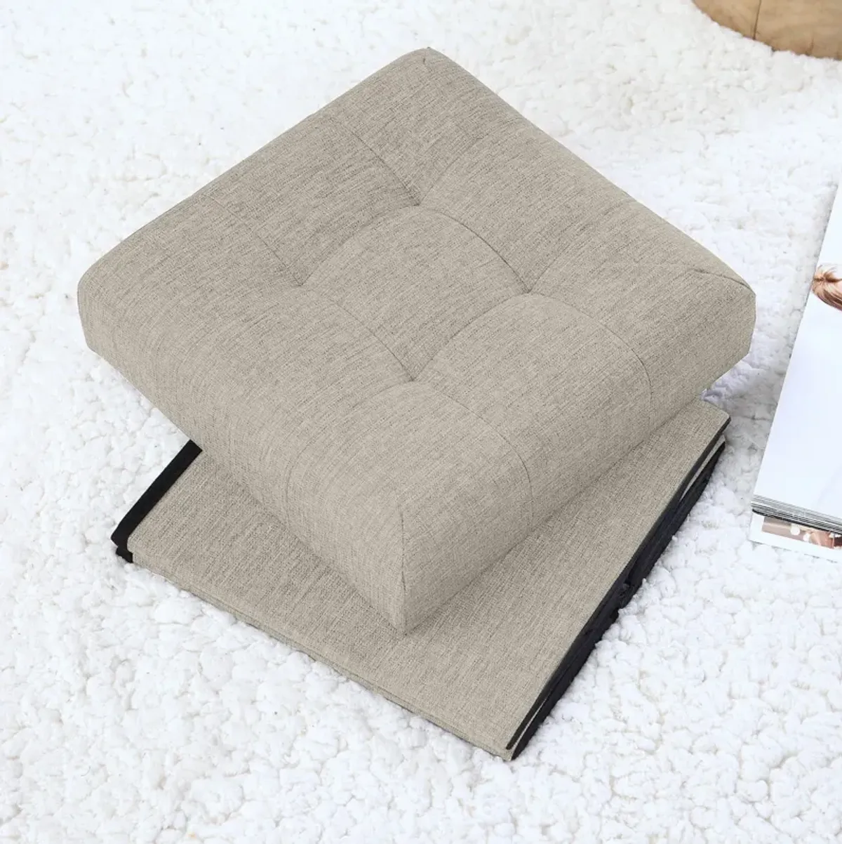 Foldable Tufted Storage Ottoman