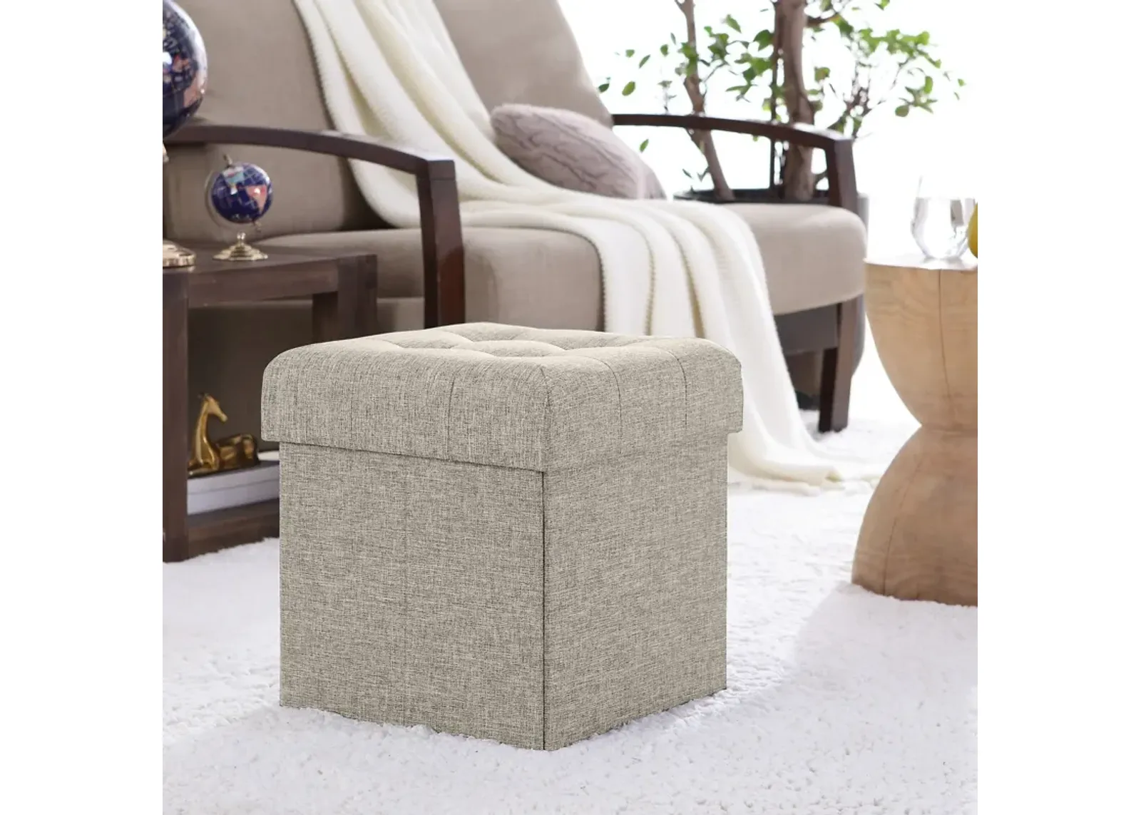 Foldable Tufted Storage Ottoman