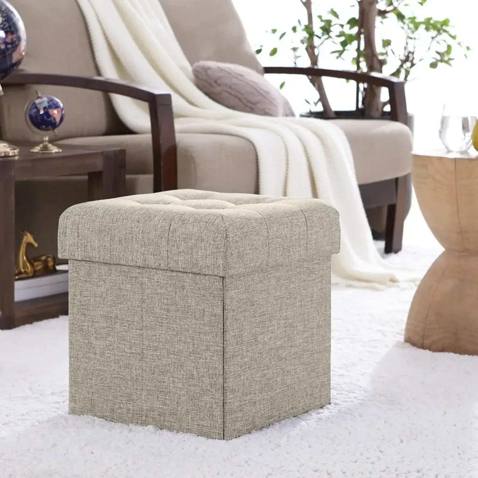 Foldable Tufted Storage Ottoman