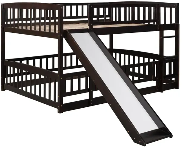 Whisen Versatile Design Full Over Full Low Bunk Bed with Built-in Ladder and Slide - Espresso