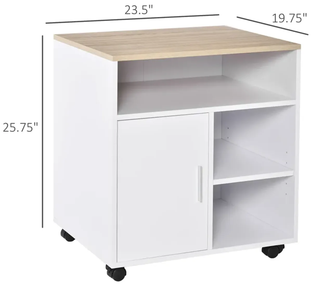 White Mobile Organizer: Printer Stand with Storage and Wheels