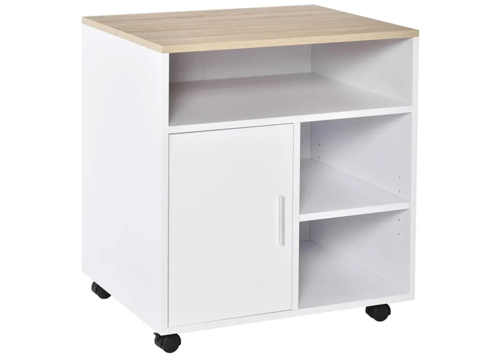 White Mobile Organizer: Printer Stand with Storage and Wheels