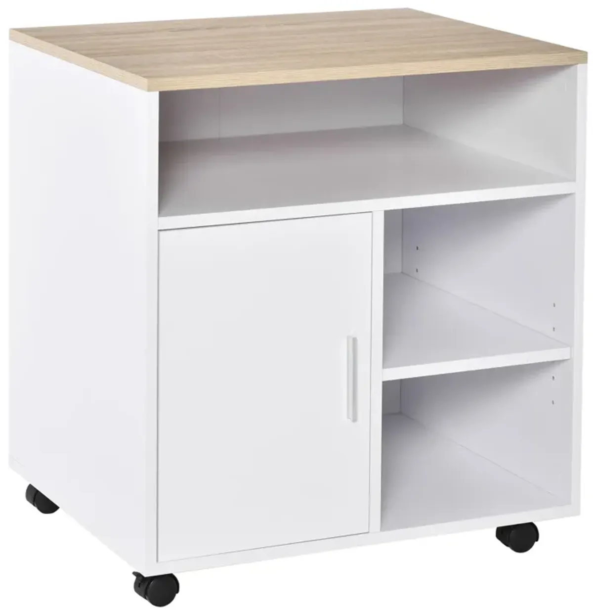 White Mobile Organizer: Printer Stand with Storage and Wheels